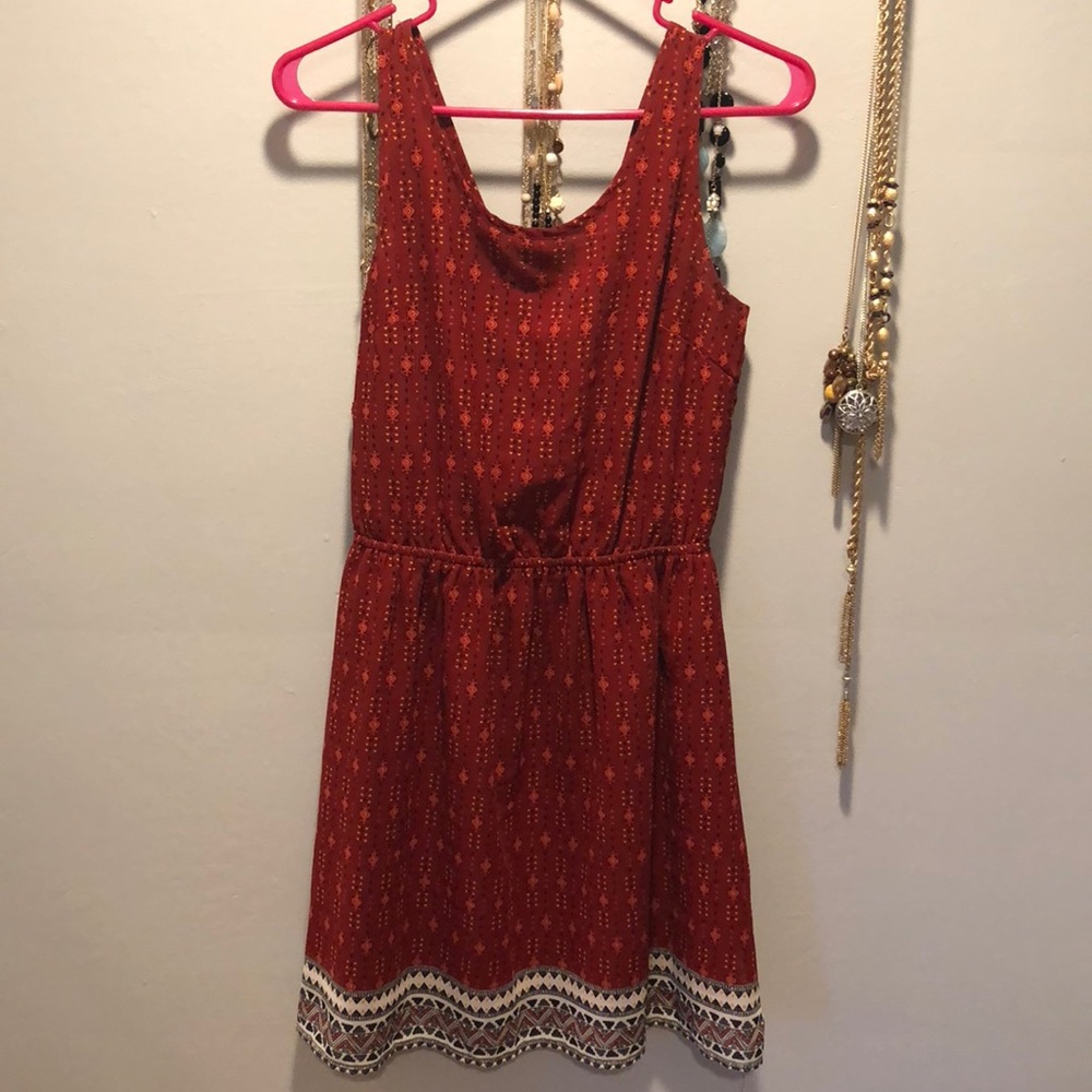 Red-orange Aztec print dress